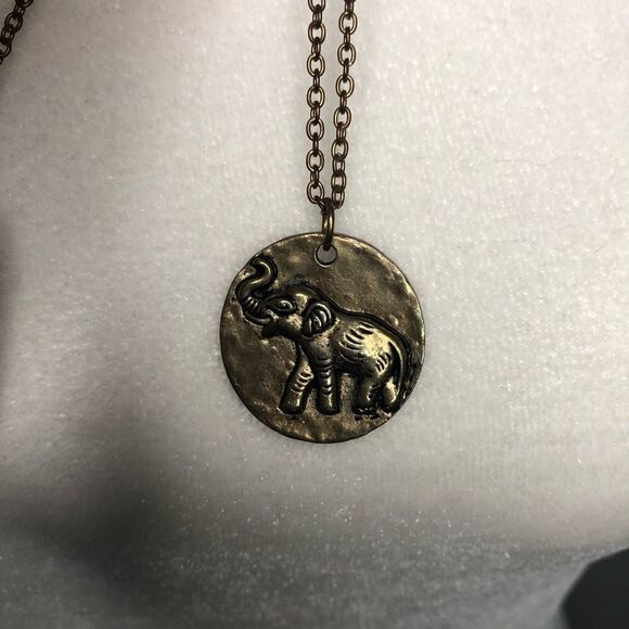 Lucky 3 Layer Elephant Trunk Up Gold Tone Necklace - Picture 2 of 5